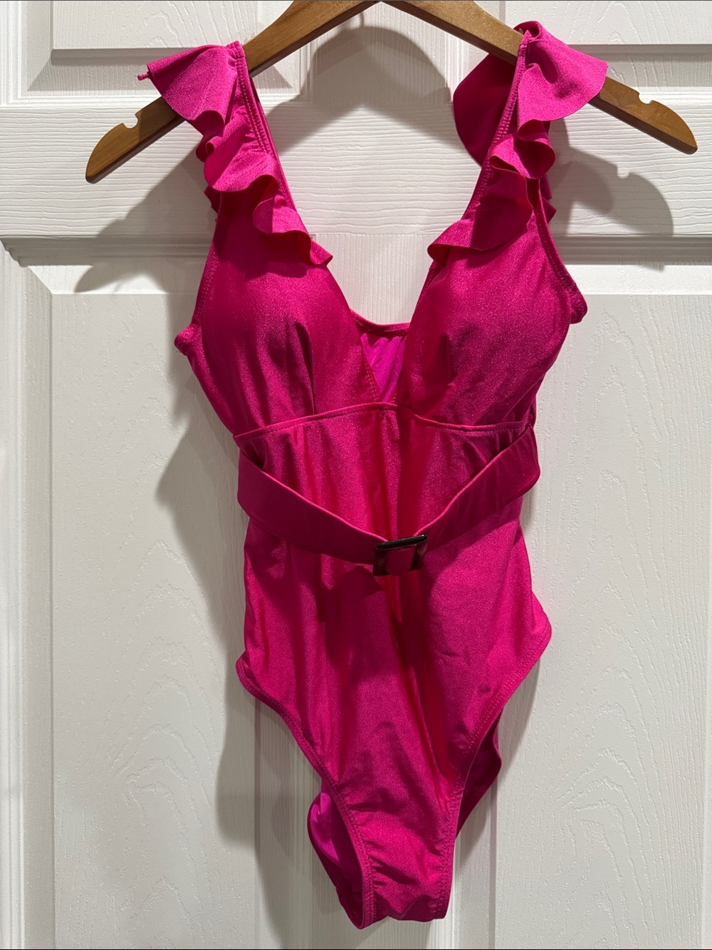 Fuchsia Ruffle One-Piece Swimsuit with Belt